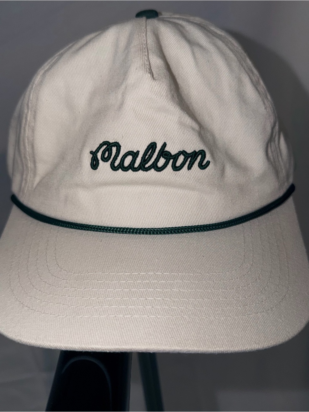 Malbon Golf Rope Hat Cream Green Script Logo Snapback Cap Golf Streetwear